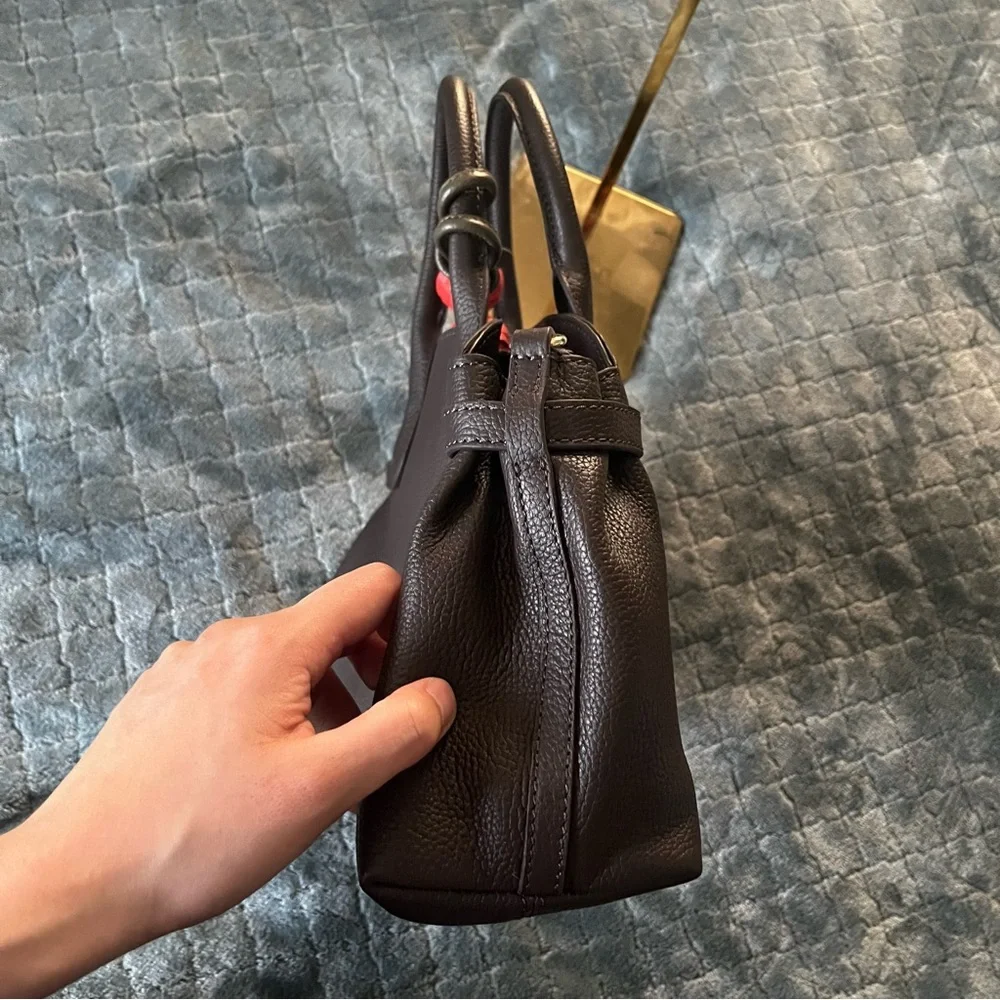 Chic Dark‎ Brown genuine leather Satchel with Red Accent